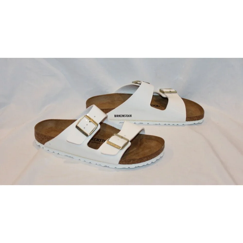 BIRKENSTOCK MEN'S ARIZONA BS LEATHER SANDALS PATENT WHITE EU 44 NARROW